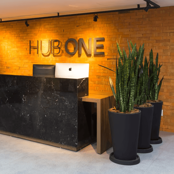 Hub One reception — modern workspace where Vortex collaborates and innovates