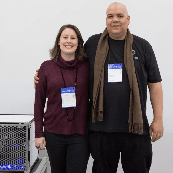 Marcelo Ceccon with colleague at a technology conference