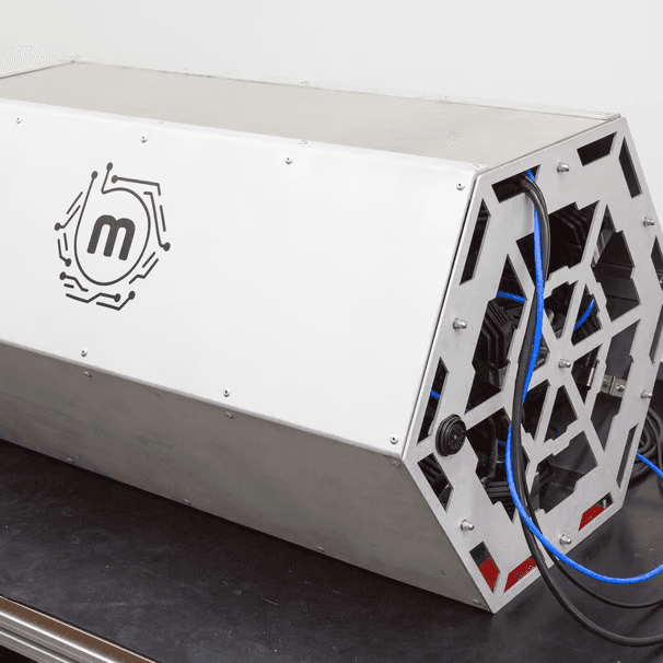 Custom hardware unit with MineraBrasil branding — purpose-built computing