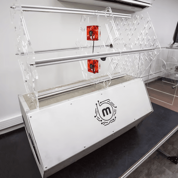 Hardware products on professional display rack — Vortex manufacturing and quality assurance